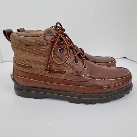 Polo Ralph Lauren Vintage Men’s Leather Lace-up boots Size 11.5. leather/ canvas - Picture 1 of 14